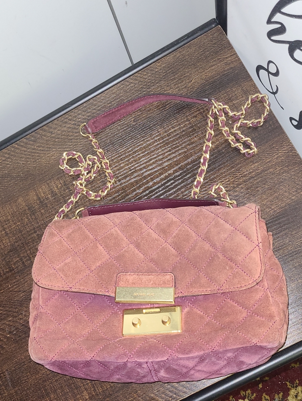 Mixhael Kors Quilted Suede Chain Shoulder Bag in Dusty Rose